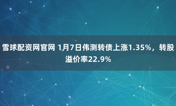 雪球配资网官网 1月7日伟测转债上涨1.35%，转股溢价率22.9%